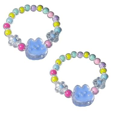 Imagem de BYETOCE Pacote com 2 pulseiras de contas de cristal transparente com pingente de flor roxa pulseiras elásticas de princesa para lembrancinhas de festa, enfeite de brincar, amizade, presentes de