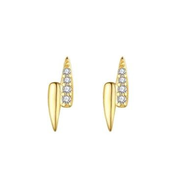 Imagem de Efashion Brincos femininos banhados a ouro 14K prata esterlina 925 simples e legais de zircão incrustados, Small, Ouro amarelo, Zircônia cúbica