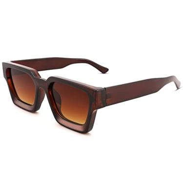 Imagem de Óculos de sol quadrados para homens e mulheres, armação grossa, óculos de sol simples, Gradiente de chá leopardo, Medium