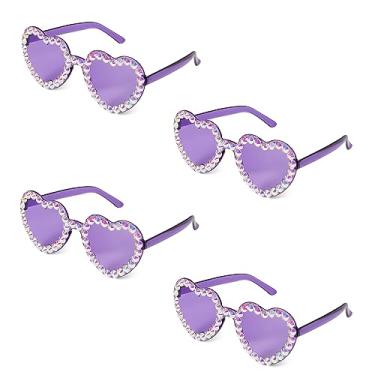 Imagem de 4 peças de óculos de sol sem aro em formato de coração, elegantes e grandes, com strass, sem aro para festas de aniversário femininas (roxo)