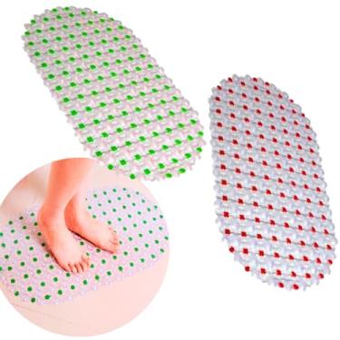 Imagem de 2 Tapetes de Banheiro para Box com Ventosas Tapete Antiderrapante Transparente PVC Furado Tapetinho