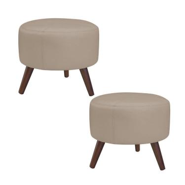 Imagem de Kit 2 Puffs Decorativos Redondo Couro Bege