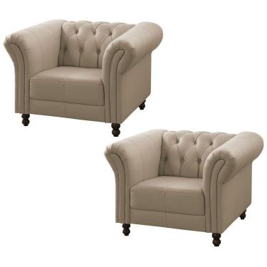 Imagem de Kit 02 Poltronas Decorativa Bérgamo Couro Bege 66