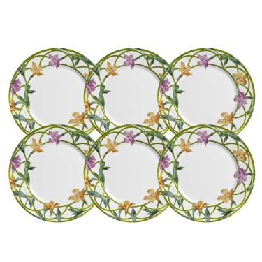 Imagem de Jogo Pratos Rasos 29Cm 6 Pçs Campos Cerâmica Decorada Floral