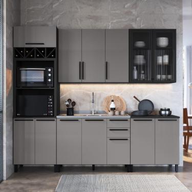 Imagem de Cozinha Modulada Completa Fidelitá Mônaco 5 Peças 270cm 13 Portas 2 Gavetas Sem Tampo Chumbo/titânio