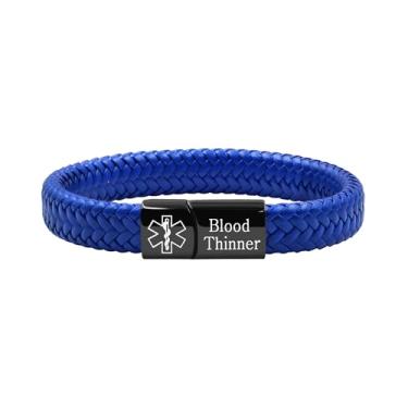 Imagem de Oneress Pulseira de alerta médico para homens e mulheres, pulseira preta com fecho de aço inoxidável para identificação de emergência, pulseira de couro PU com informações de saúde YA5551, Fashionable