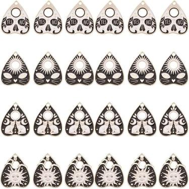 Imagem de Pingentes de liga esmaltada, 24 peças, 4 estilos, coração dourado claro com palavra de gato, lua e sol, pingente, pingente, pingente, pingente, fofo, para fazer joias femininas, furo: 2 mm