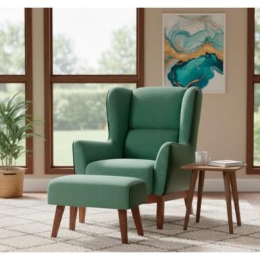 Imagem de Poltrona Dekorien Milena Premium Com Puff Decoração Sala (Verde Jacar Courano)