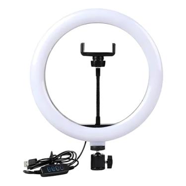 Imagem de Ring Light LED Profissional, 20cm, 3 Modos de Cor, 240 LEDs, USB, Controle de Intensidade, com Suporte de Celular, para Fotos e Vídeos
