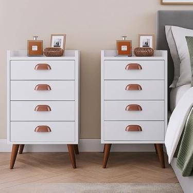 Imagem de Mesa de Cabeceira 4 Gavetas - Cômoda Independente com Gavetas, Organizador para Quarto(Kit com 2 Branca)
