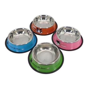 Imagem de Comedouro Inox Cão Gato Base Antiderrapante Lovely Vibe, 18 cm