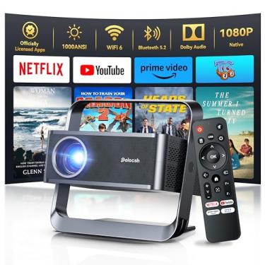 Imagem de [Aplicativos nativos 1080P e oficiais licenciados] Projetor Polocsh 4K com WiFi 6 e Bluetooth1500ANSI Smart Projector com projetores Keystone Protable Auto Keystone Home Movie Outdoor Mini Proyector