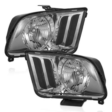 Imagem de WEELMOTO Faróis compatíveis com Ford Mustang 2005-2009 (não serve para Xenon de fábrica), substituição de farol para Mustang 2005 2006 2007 2008 2009 Conjunto de farol cromado lente fumê