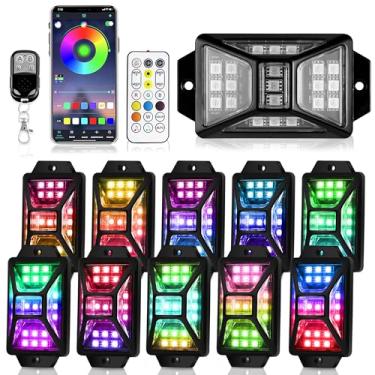 Imagem de 10 unidades de luzes RGB de ângulo total compatíveis com caminhões de 12 V Jeep UTV SUV ATV Barco, carrinho de golfe, impermeável, multicolorido, luzes LED Rock com controle remoto com modo de música