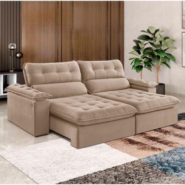 Imagem de Sofá Retrátil E Reclinável Texas 2,94m Veludo Cor Bege 2137 Usb Com Kit Usb