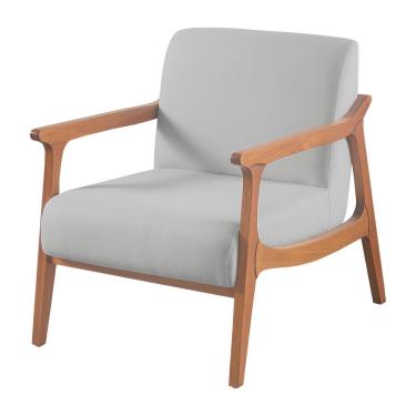 Imagem de Poltrona Hortência Em Linho Com Base De Madeira Cor Cinza Claro 2371