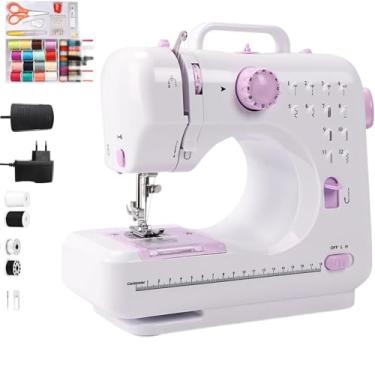 Imagem de Mini Máquina de Costura Portátil 110–220V com 12 Pontos e Pedal | Compacta, Elétrica e Doméstica | Velocidade Ajustável, Kit Completo com Linhas Coloridas e Tesoura
