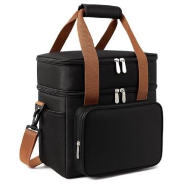 Imagem de Bolsa Térmica 2 Compartimentos Impermeável com Alça Ajustável – Lancheira Térmica para Marmita, Trabalho, Escola e Viagem – Prova de Vazamentos e Isolamento Premium (Preto)