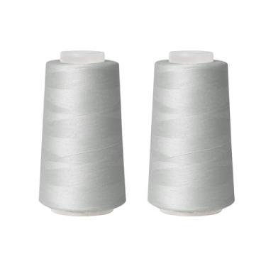 Imagem de KEPYDRMTF Conjunto de cone de linha de costura, pacote com 2 fios Serger, 3000 metros cada, linha multiuso para costura, acolchoamento, máquinas, overlock, Merrow e bordado à mão (cinza x 2)
