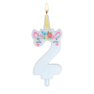 Imagem de Vela de aniversário de unicórnio – Vela de aniversário número 2, decorações de aniversário de unicórnio para meninas, velas para topo de bolo, decoração de festa