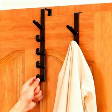 Imagem de Cabide de roupas sobre a porta – Ganchos de plástico multiuso para bolsas, bolsas e armazenamento doméstico - Preto