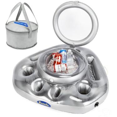 Imagem de Cooler flutuante inflável para piscina – suporte de bebida de grande capacidade com compartimento de gelo – inclui bolsas de gelo – boia de piscina para festa, praia, lago, churrasco de verão