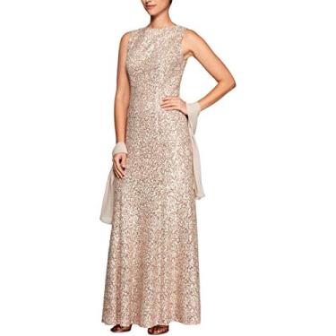 Imagem de Alex Evenings Vestido feminino longo sem mangas para mãe da noiva com xale (tamanho pequeno e regular), Champanhe/marfim, 44