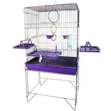 Imagem de Gaiola para Papagaio, Viveiro Grande Gaiola Aberta para Calopsita Triplex para Calopsitas Ring Neck Ave Mansas Pássaros Livres Poleiro Madeira(VIVEIRO GRANDE BLACK LILAS)