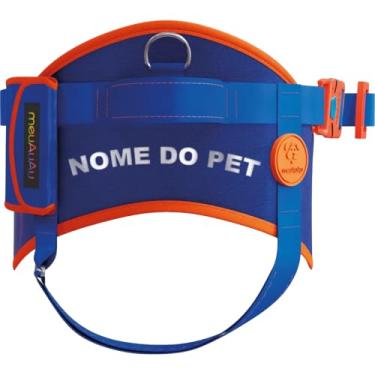 Imagem de Kit Peitoral SAFE 5 em 1 com Guia, Cata-Caca, QR Code e Nome Personalizado do Pet (Azul, M)