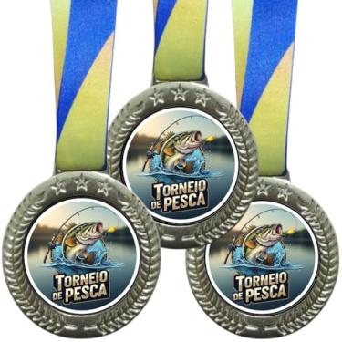 Imagem de Kit 5 Medalhas Para Torneio De Pesca Esportes 60mm Pescaria Com Cordão Honra ao mérito