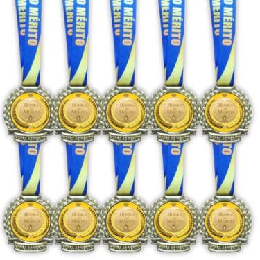 Imagem de Kit 10 Medalhas Para Honra ao Mérito Premiação De Campeão 60mm Com Cordão