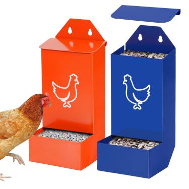 Imagem de CBKKLHY 2 peças de alimentador de frango para casca de ostra e areia, dispensador de comida de frango montado na parede sem desperdício, alimentador de aves suspenso com tampa, acessórios para