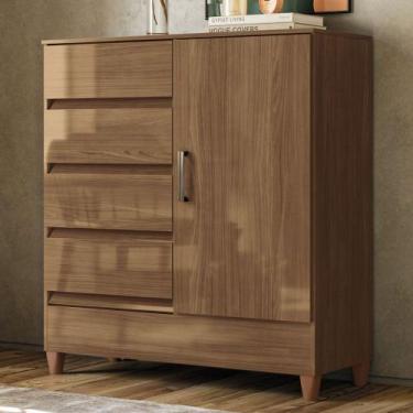 Imagem de Cômoda Lux 1 Porta 4 Gavetas Jequitiba - Pnr Móveis, Marrom