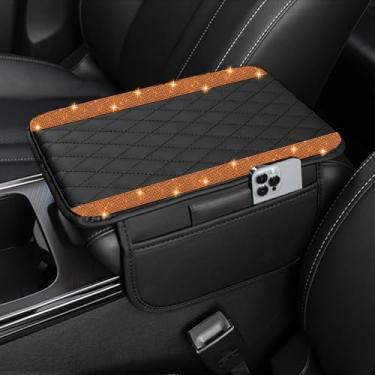 Imagem de Capa de console central de carro brilhante, almofada de couro para descanso de braço de carro com 2 bolsas de armazenamento, caixa de armazenamento universal com protetor de apoio de braço automotivo