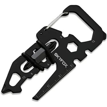 Imagem de Chaveiro com clipe de mosquetão multiferramentas EDC, mini abridor de garrafas multifuncional 13 em 1, chave de fenda para caminhadas, acampamento, viagens, aventura, ferramentas de bicicleta da SkyFox