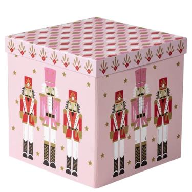 Imagem de RUSPEPA Caixa de presente de Natal com tampa, design de soldado quebra-nozes rosa e tampa padrão de diamante, caixa média dobrável com fita, papel de seda para meninas, embrulho para presente