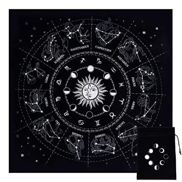 Imagem de Toalha de mesa de pano de altar fases da lua sol constelação celestial baralho de tarô espiritual toalha de mesa de pano sagrado astrologia com bolsa de cartão de tarô para adivinhação bruxaria pagã