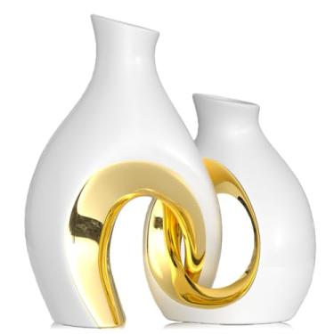 Imagem de Conjunto de 2 vasos de cerâmica vazados, modernos nórdicos, boêmios, decorativos, estéticos, para decoração de casa, decoração de mesa de centro minimalista, casamento, sala de estar, estante de