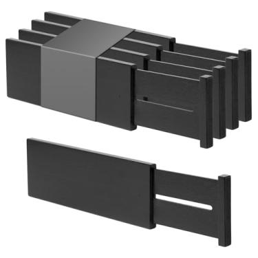 Imagem de Utoplike Divisórias de gaveta de bambu, organizadores de gaveta ajustáveis de 10 cm de altura para roupas, com mola, funciona na cozinha, banheiro, quarto, gaveta, mesa, 4 peças, preto