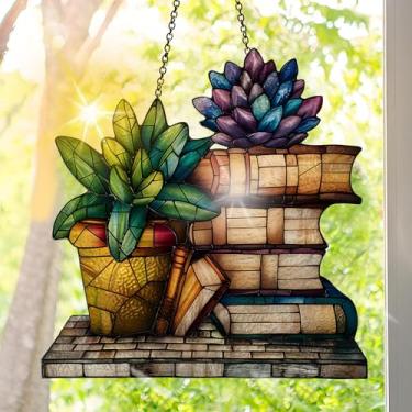 Imagem de Protetor solar de acrílico colorido, decoração de janela suspensa de plantas com design de vitral impresso, apanhador de sol, arte de parede de arco-íris, ornamentos de Natal para uso interno e