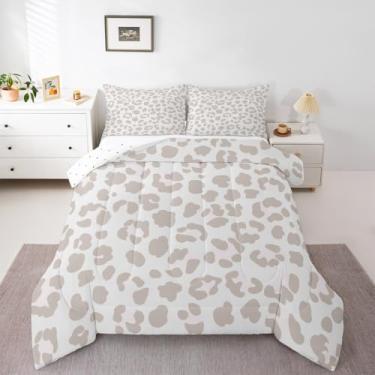 Imagem de Feelyou Conjunto de edredom com estampa de leopardo bege para todas as estações, conjunto de cama com 2 fronhas, microfibra safári, para crianças, Queen, guepardo, para decoração de quarto, edredom