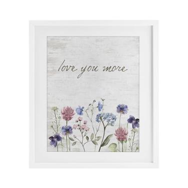 Imagem de Stupell Industries Love You More Wildflowers Impressão emoldurada branca sob vidro, design por Lettered and Lined, 16 x 13