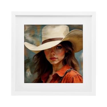 Imagem de Stupell Industries Cowgirl Gaze Beneath Hat Impressão emoldurada branca sob vidro, design de Kim Allen, 13 x 13