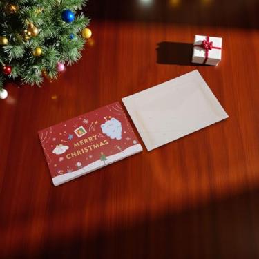 Imagem de 1 conjunto de cartão de felicitações de Natal desenho animado coelho com papel envelope vermelho branco 15 x 10 cm