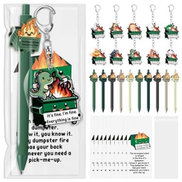 Imagem de Sayglossy 100 conjuntos de presentes de equipe de resposta a incêndios engraçados animais positivos lixo caneta esferográfica chaveiro marcador de livro apreço emocional presente para veterinário