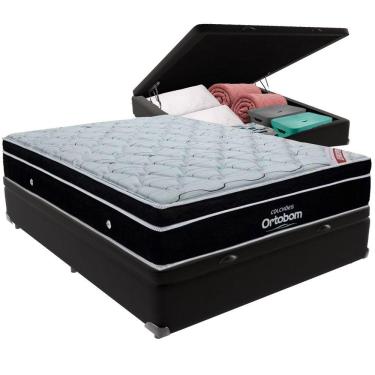 Imagem de Cama Box Baú Preto E Colchão Elegant Molas Ensacadas Casal Ortobom