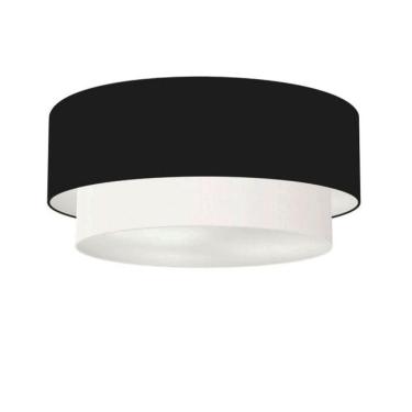 Imagem de Plafon Duplo Cilíndrico Vivare Md-3063 Cúpula Em Tecido 55x50cm - Bivolt Preto-branco 127/220v