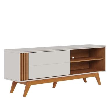 Imagem de Rack Para Sala De Estar Tv 60 Pol Quebec C04 Off White Matte Freijó - Lyam Decor