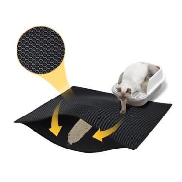 Imagem de DOTPURFECT Tapete de areia para gatos, 75 cm x 90 cm, tapete para armadilha de areia para gatos, grande camada dupla à prova d'água, design antiderrapante, reduz a dispersão de areia, fácil de limpar