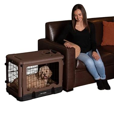 Imagem de Pet Gear"The Other Door" Caixa de aço com 4 portas com cama de pelúcia + bolsa de viagem para gatos/cães, 68 cm, chocolate